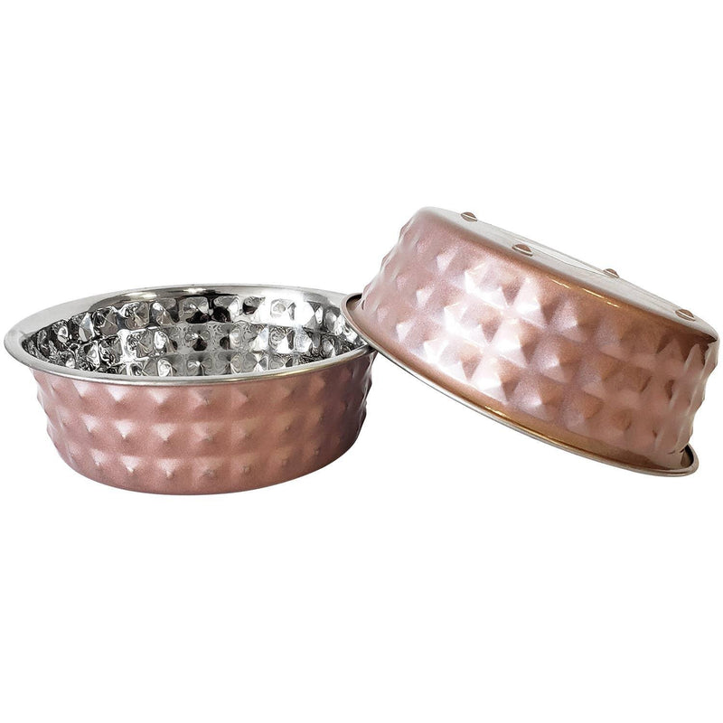 Diamond Patterned Stainless Steel Designer Dog Bowl in Pink