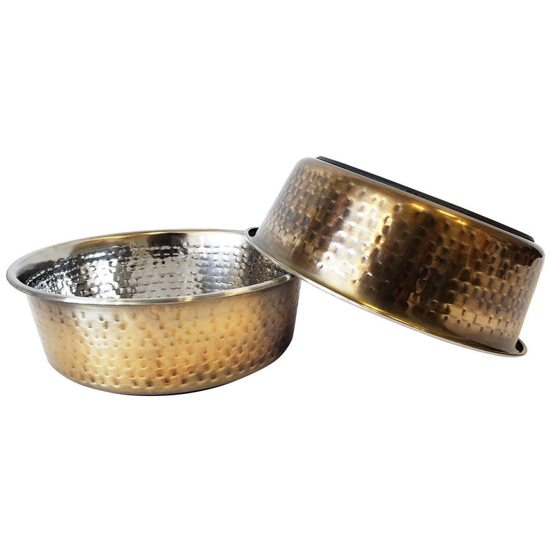 Antique Brass Hammered Design Dog Bowl