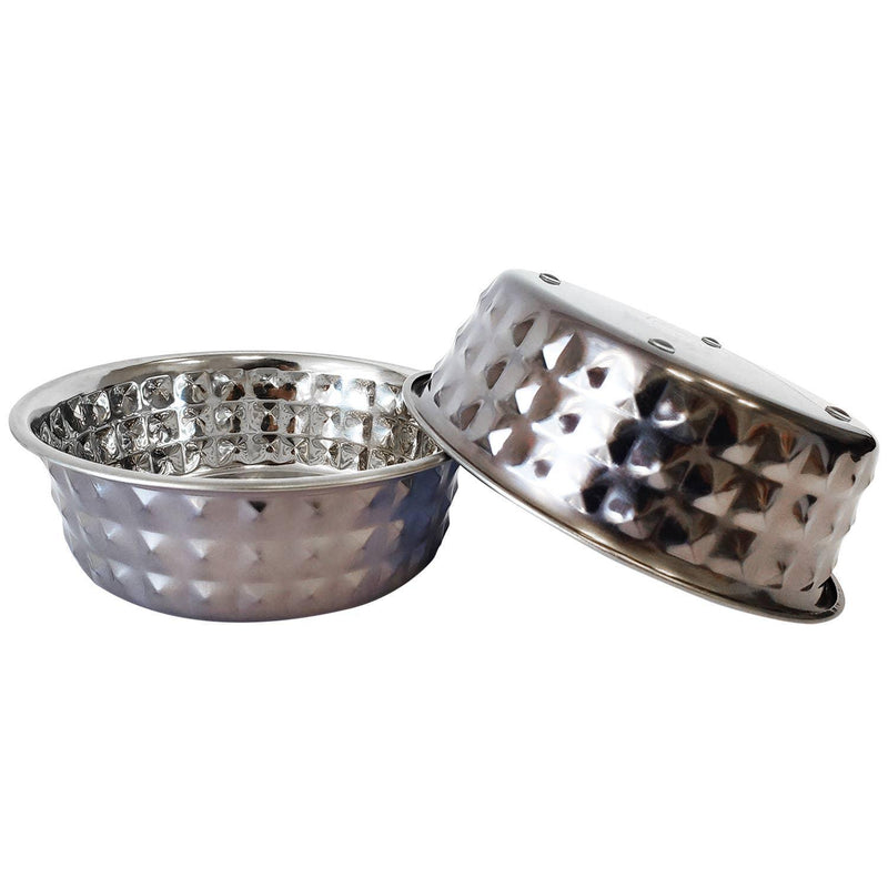 Diamond Patterned Stainless Steel Designer Dog Bowl