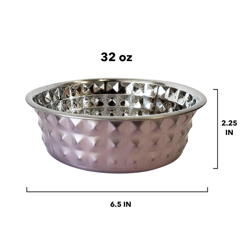 Diamond Patterned Stainless Steel Dog Bowl in Purple