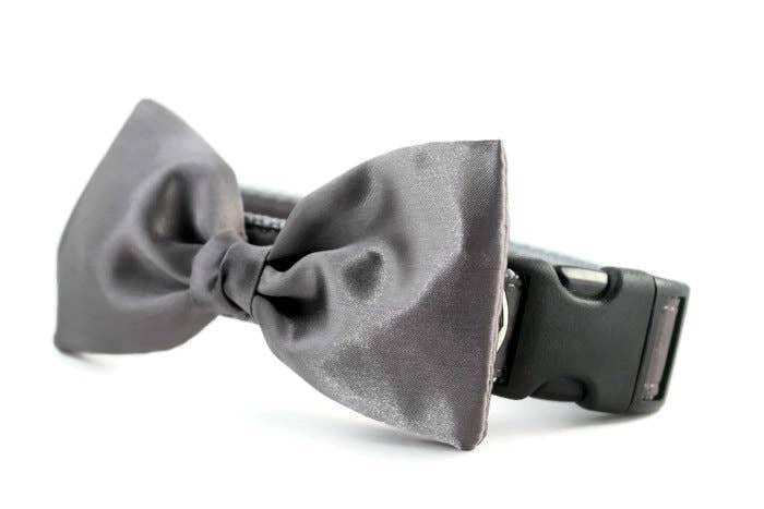 Gray Satin Bow Tie Dog Collar