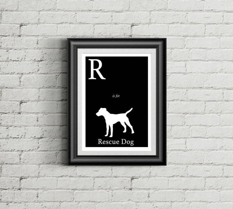 R is for Rescue Dog Alphabet Art Print 8.5"x11"